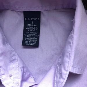 Boys button down lilac dress shirt.